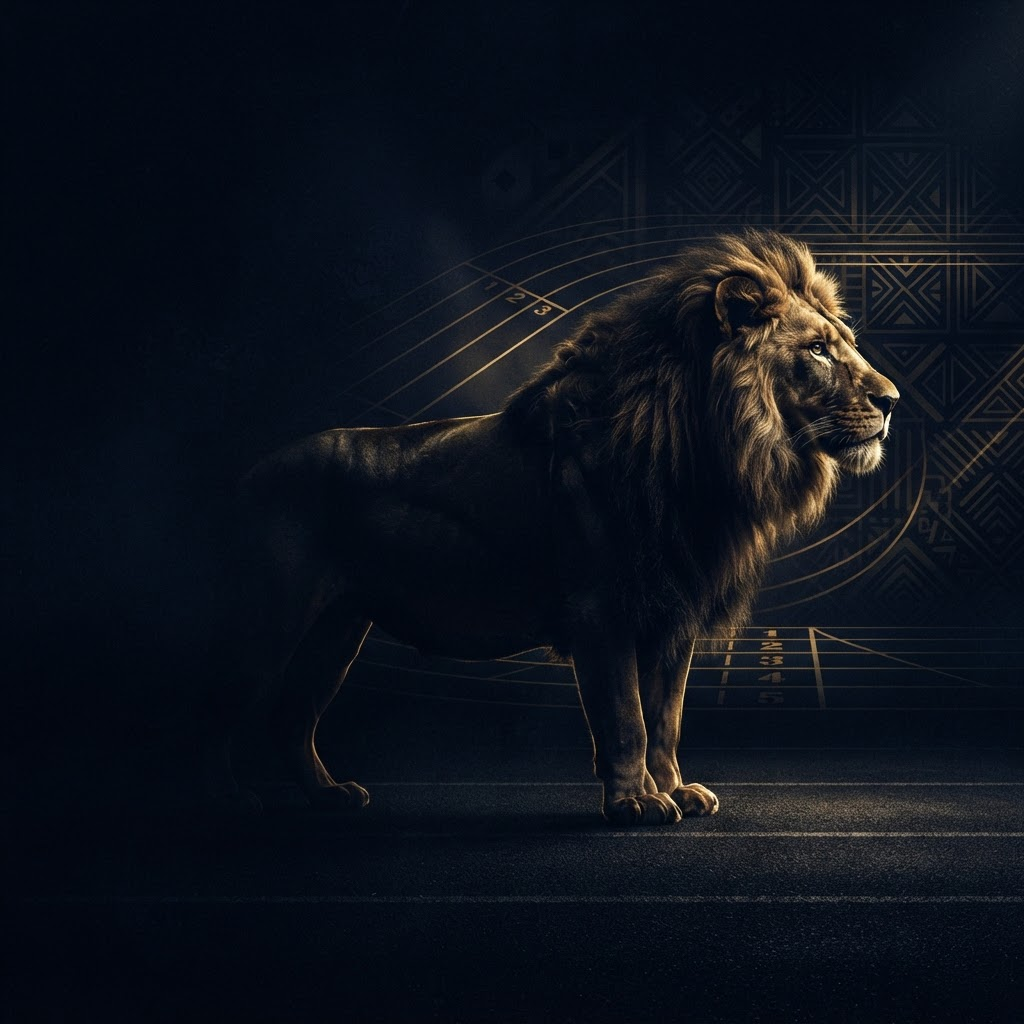 A powerful lion representing Alkebulan Simba